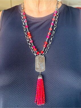 Huskers Red Beaded Tassel Pendant Necklace - Unbranded